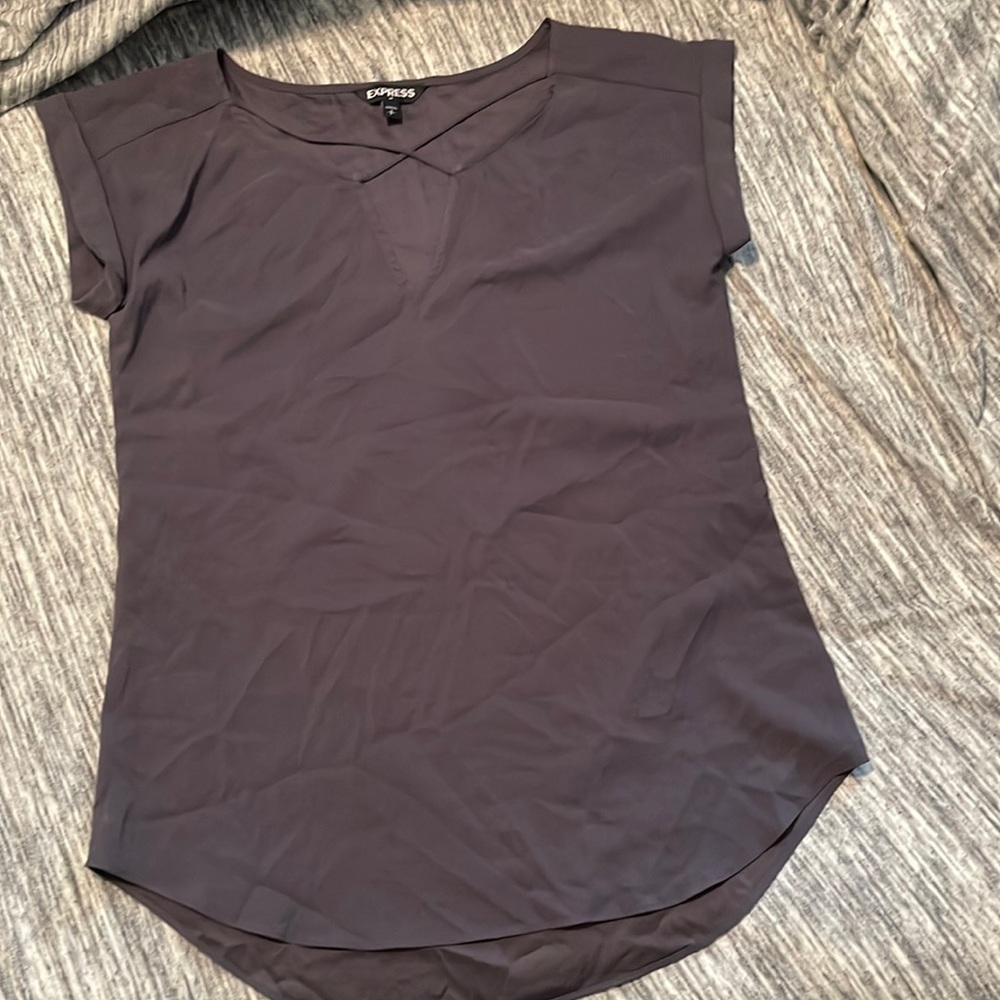 Criss Cross Neck and capped Sleeve silky-type shirt from Express